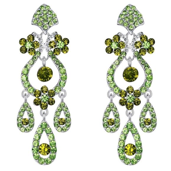Silver with Olivine and Peridot Austrian Crystal Vase Chandelier Post Earrings